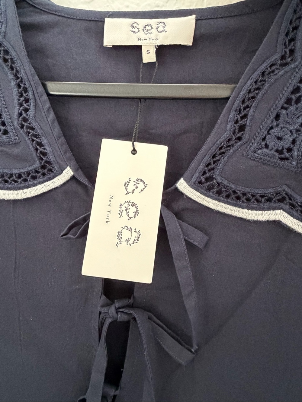 Sea New York Navy Embroidered Tie-Front Dress with Contrast Trim - Picture 5 of 8